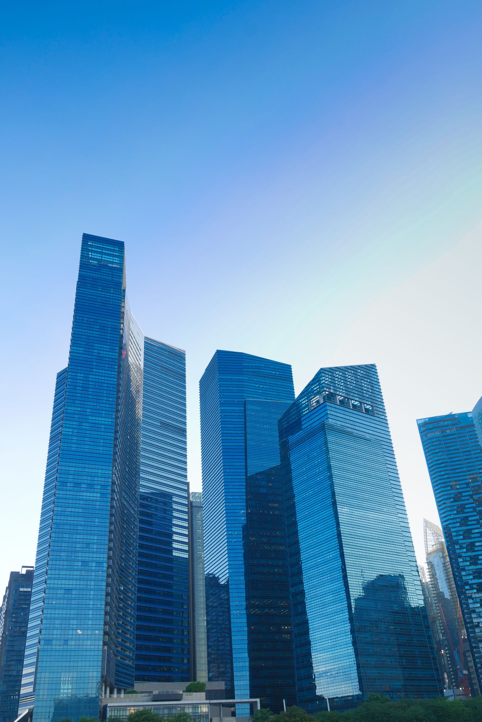 low angle view of singapore financial district at morning
